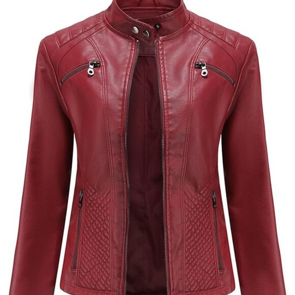 Red Moto Faux Leather Jacket size M-L - Picture 1 of 3